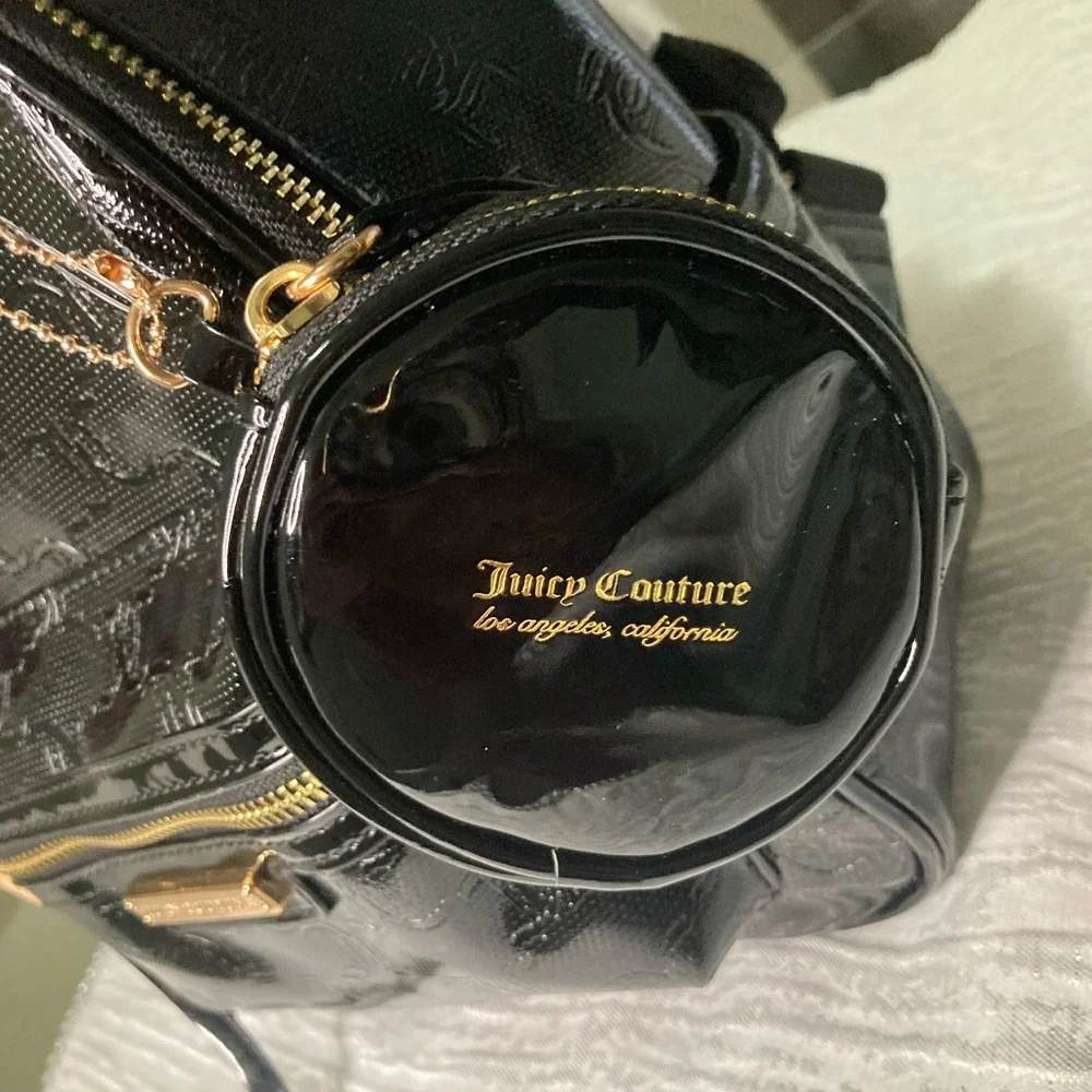 Juicy Couture™ Black Patent Mini Backpack with Logo Straps & Coin Pouch